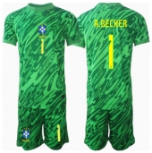 Brasilien Alisson Becker #1 Målmand Hjemmebanetrøje Børn Copa America 2024 Kort ærmer (+ bukser)