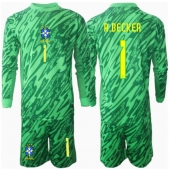 Brasilien Alisson Becker #1 Målmand Hjemmebanetrøje Børn Copa America 2024 Lange ærmer (+ bukser)