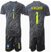 Brasilien Alisson Becker #1 Målmand Udebanetrøje Børn Copa America 2024 Kort ærmer (+ bukser)