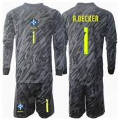 Brasilien Alisson Becker #1 Målmand Udebanetrøje Børn Copa America 2024 Lange ærmer (+ bukser)