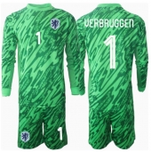Holland Bart Verbruggen #1 Målmand Hjemmebanetrøje Børn EM 2024 Lange ærmer (+ bukser)